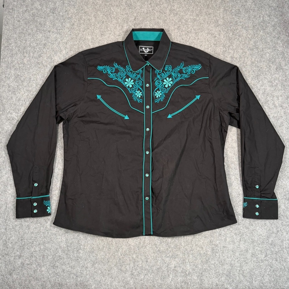 NWT El‎ Pionero Black Turquoise Embroidered Pearl Snap Shirt Men's Size 3XL